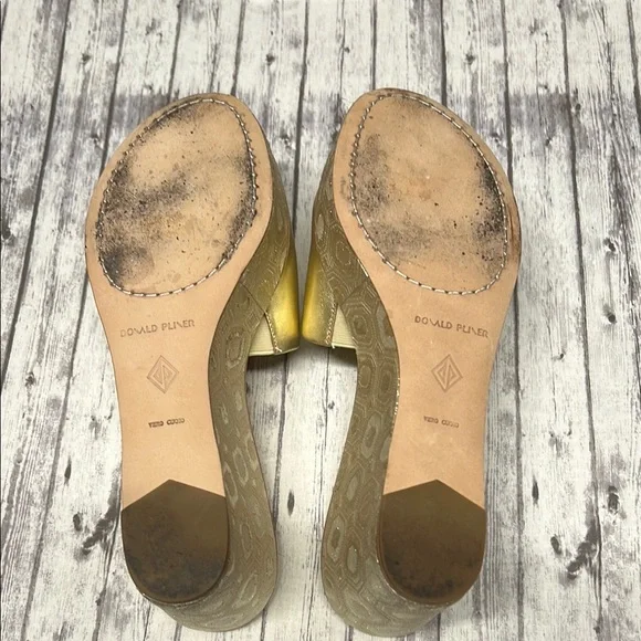 Donald J. Pliner Gold Wedge Slides with gem Embellishment - Picture 5 of 5